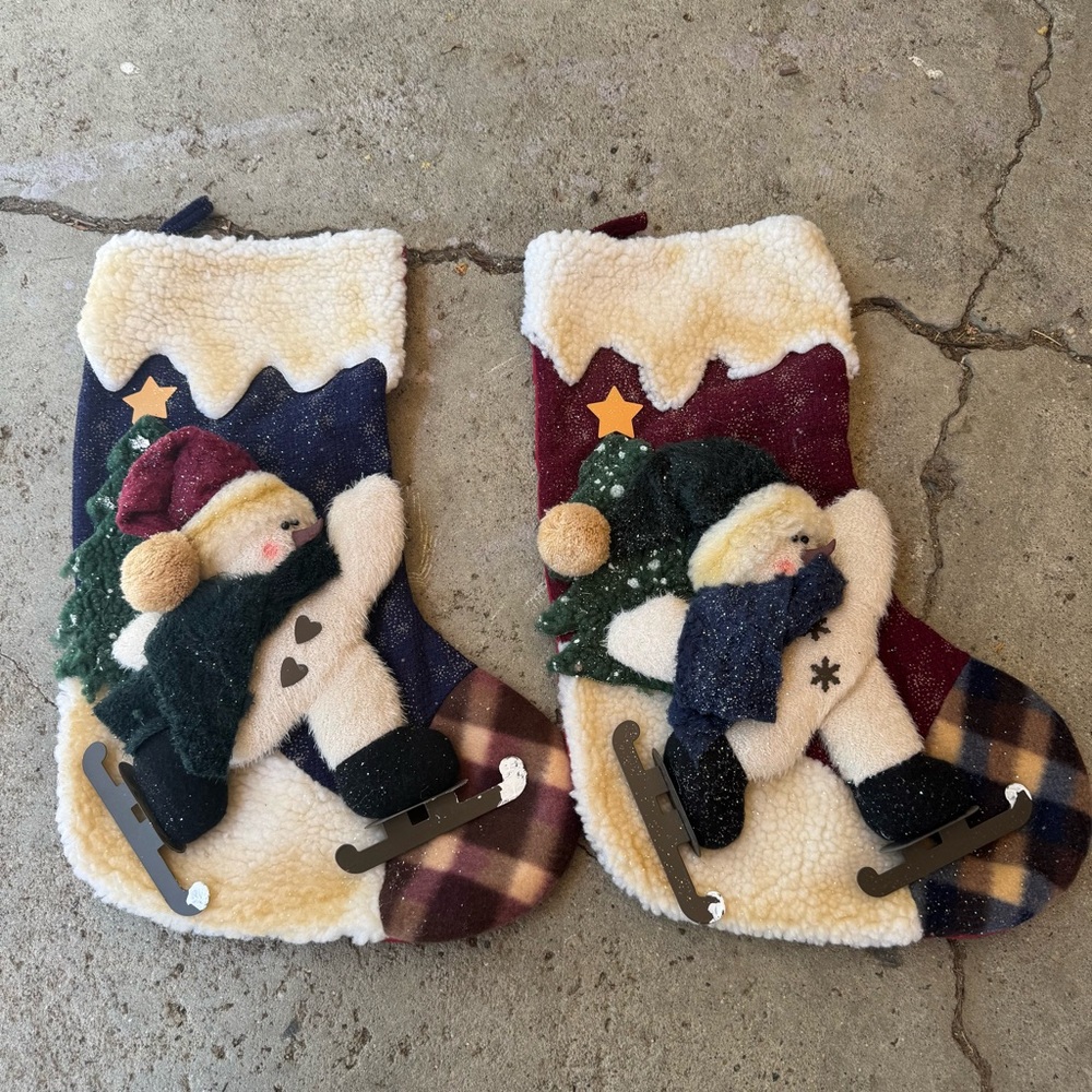 Festive Vintage Style Christmas Stockings with Skating Snowmen‎
